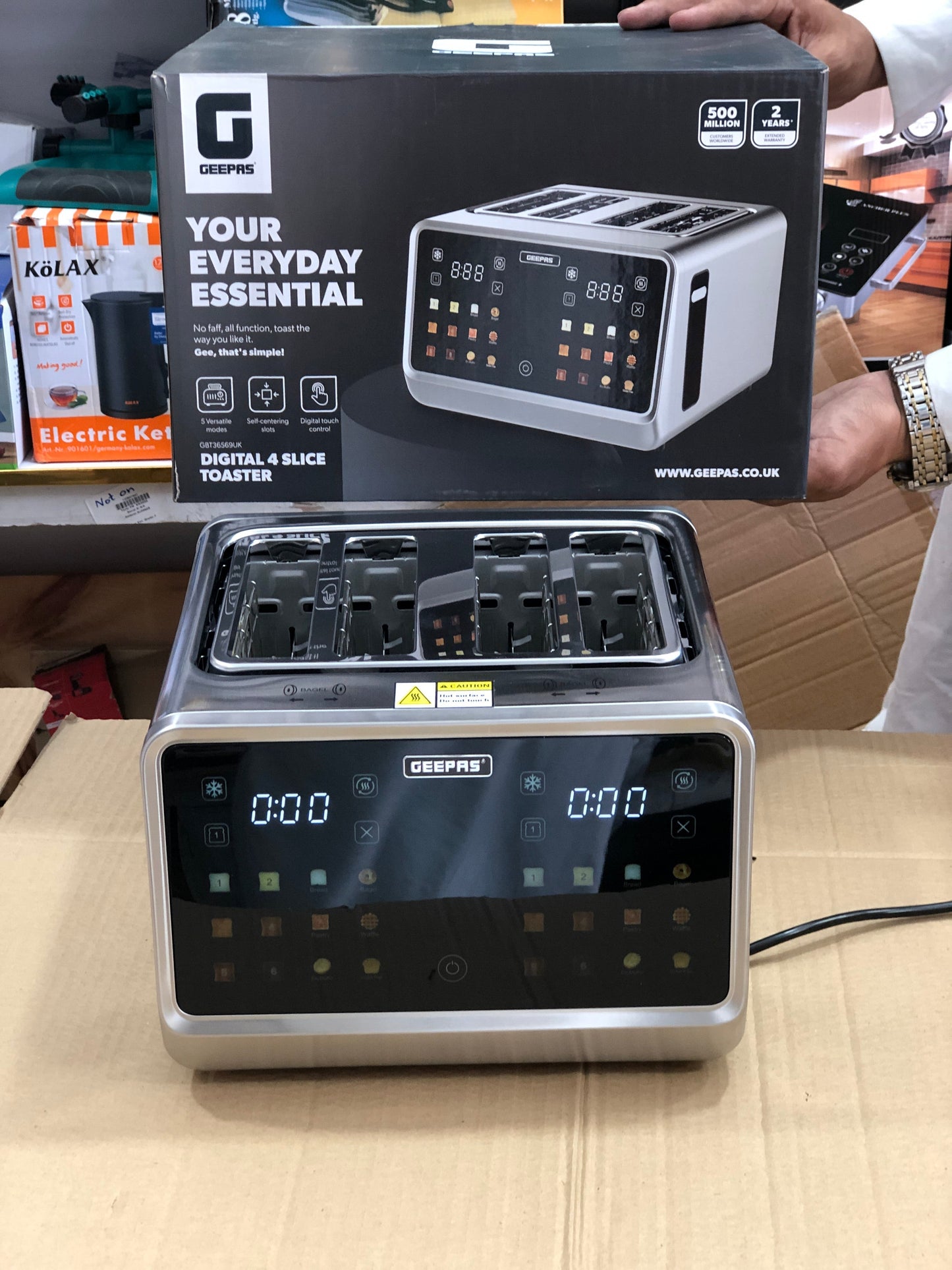 GEEPAS 5-in-1 DIGITAL 4 Slice Long Slot Toaster