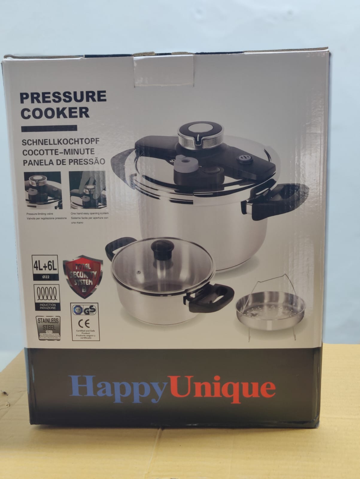 Imported Unique Pro 3 in 1 Stainless Steel Automatic Pressure Cooker - 4L + 6L