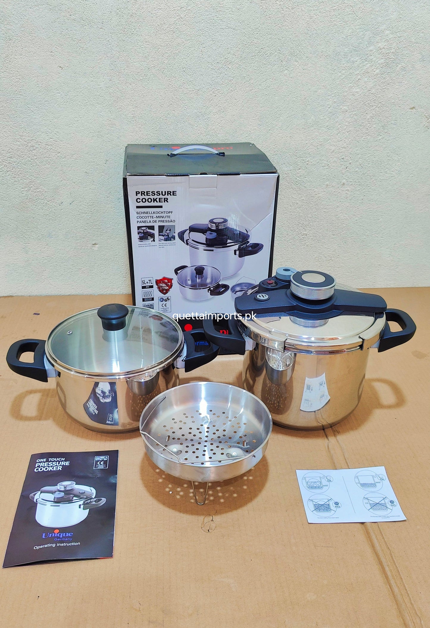Imported Unique Pro 3 in 1  Stainless Steel Automatic Pressure Cooker - 5L + 7L