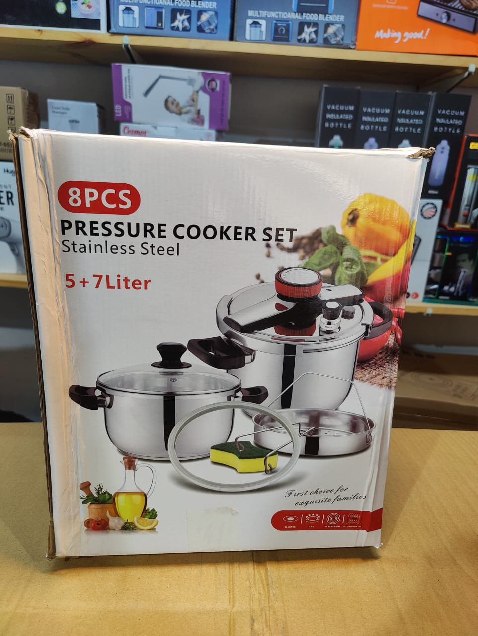Imported 8pc Stainless Steel Automatic Pressure Cooker- 5L + 7L