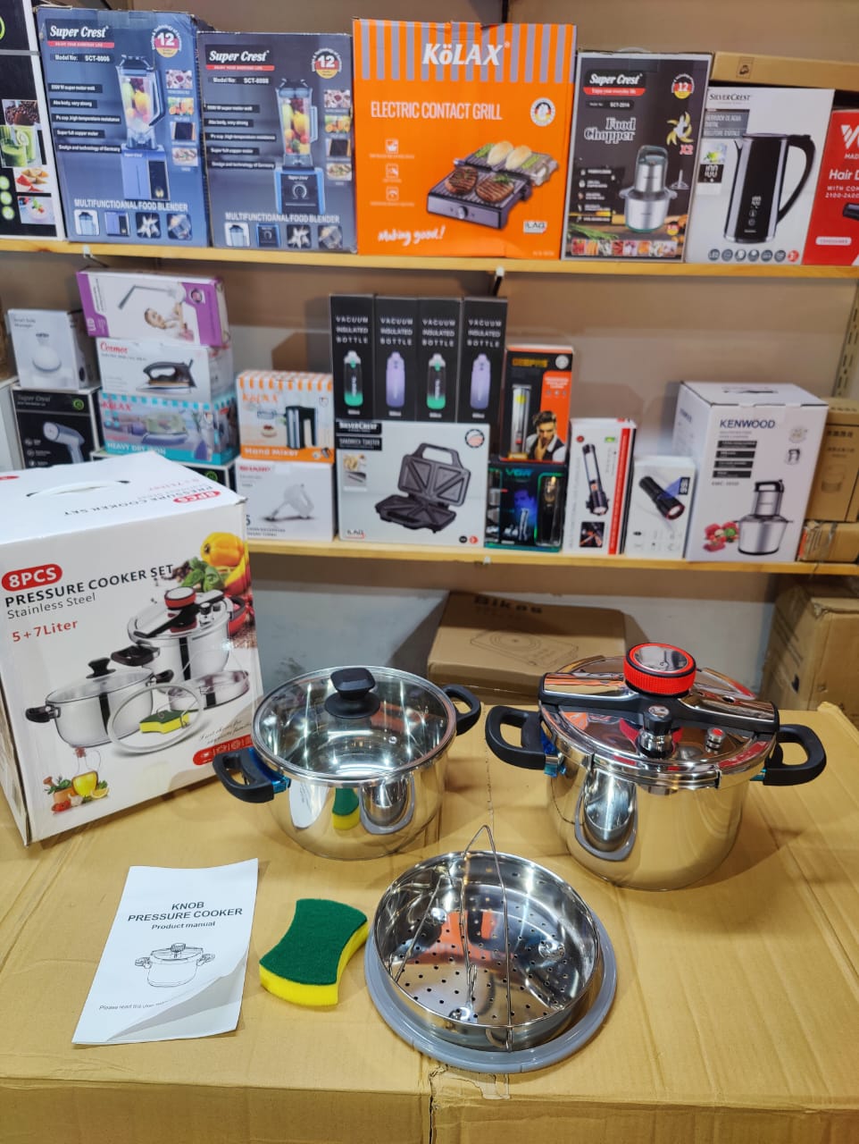 Imported 8pc Stainless Steel Automatic Pressure Cooker- 5L + 7L