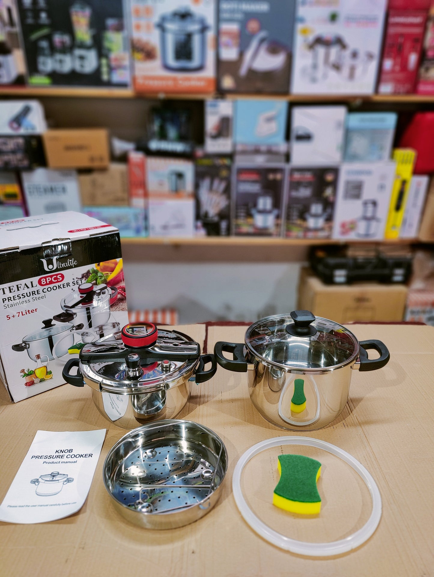 Tefal Stainless Steel Automatic Pressure Cooker- 5L + 7L
