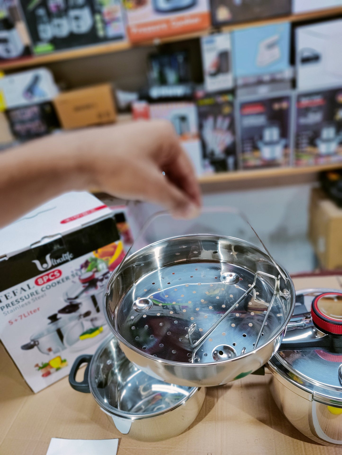 Tefal Stainless Steel Automatic Pressure Cooker- 5L + 7L