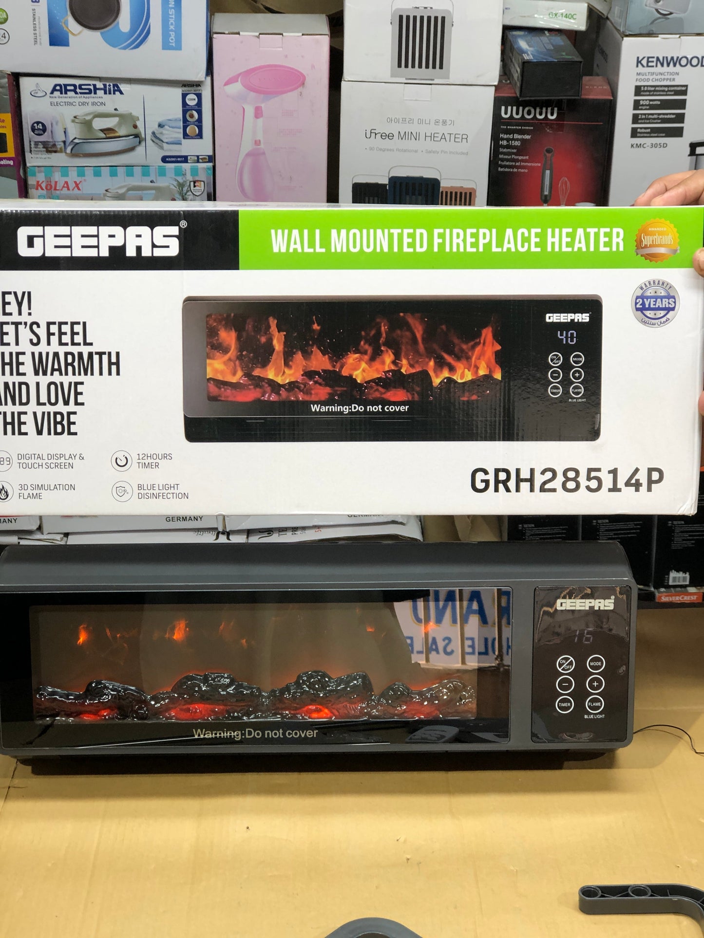 Geepas Wall Mounted 3D Flame Touch Display Blower Heater GRH28524P