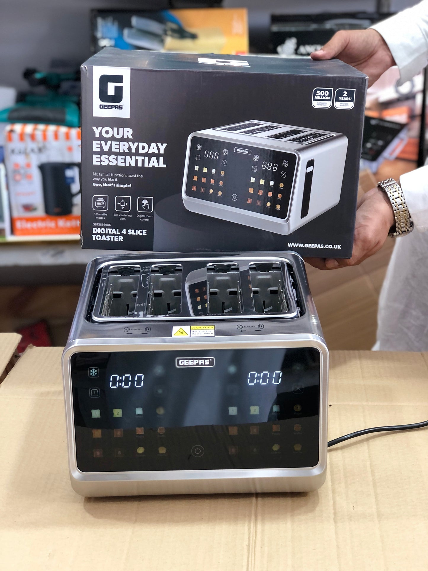 GEEPAS 5-in-1 DIGITAL 4 Slice Long Slot Toaster